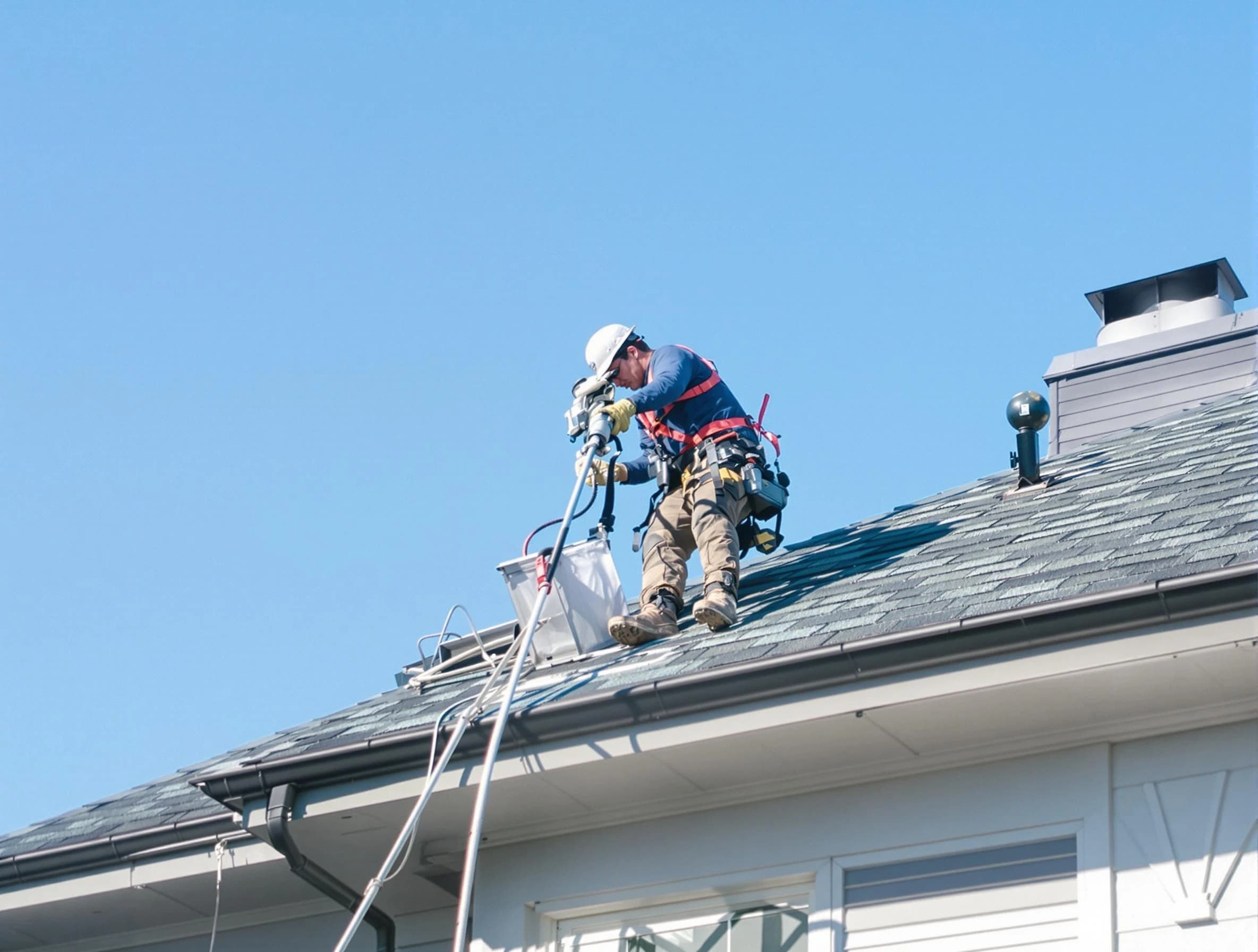 West Bountiful Dryer Vent Cleaning certified technician cleaning a roof-mounted dryer vent system in West Bountiful