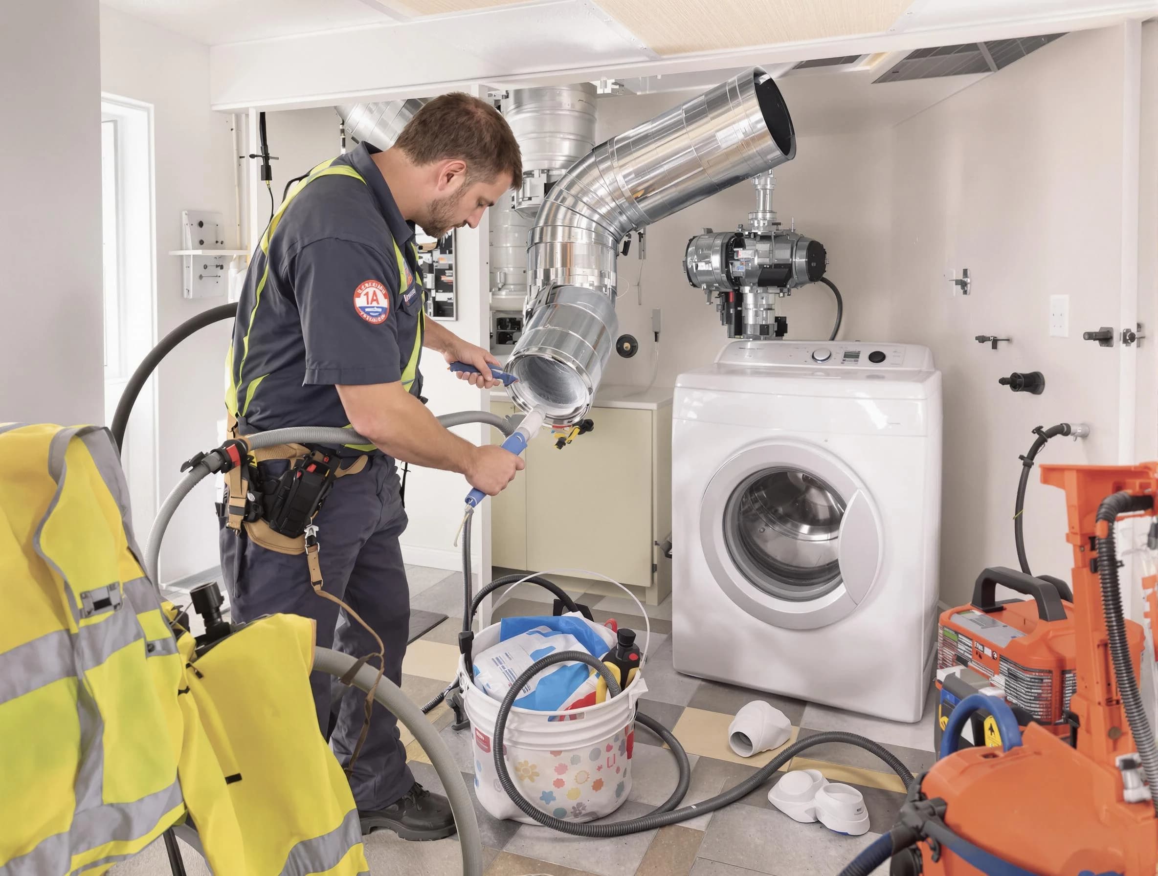 West Bountiful Dryer Vent Cleaning technician using specialized equipment to clear severe dryer vent blockage in West Bountiful