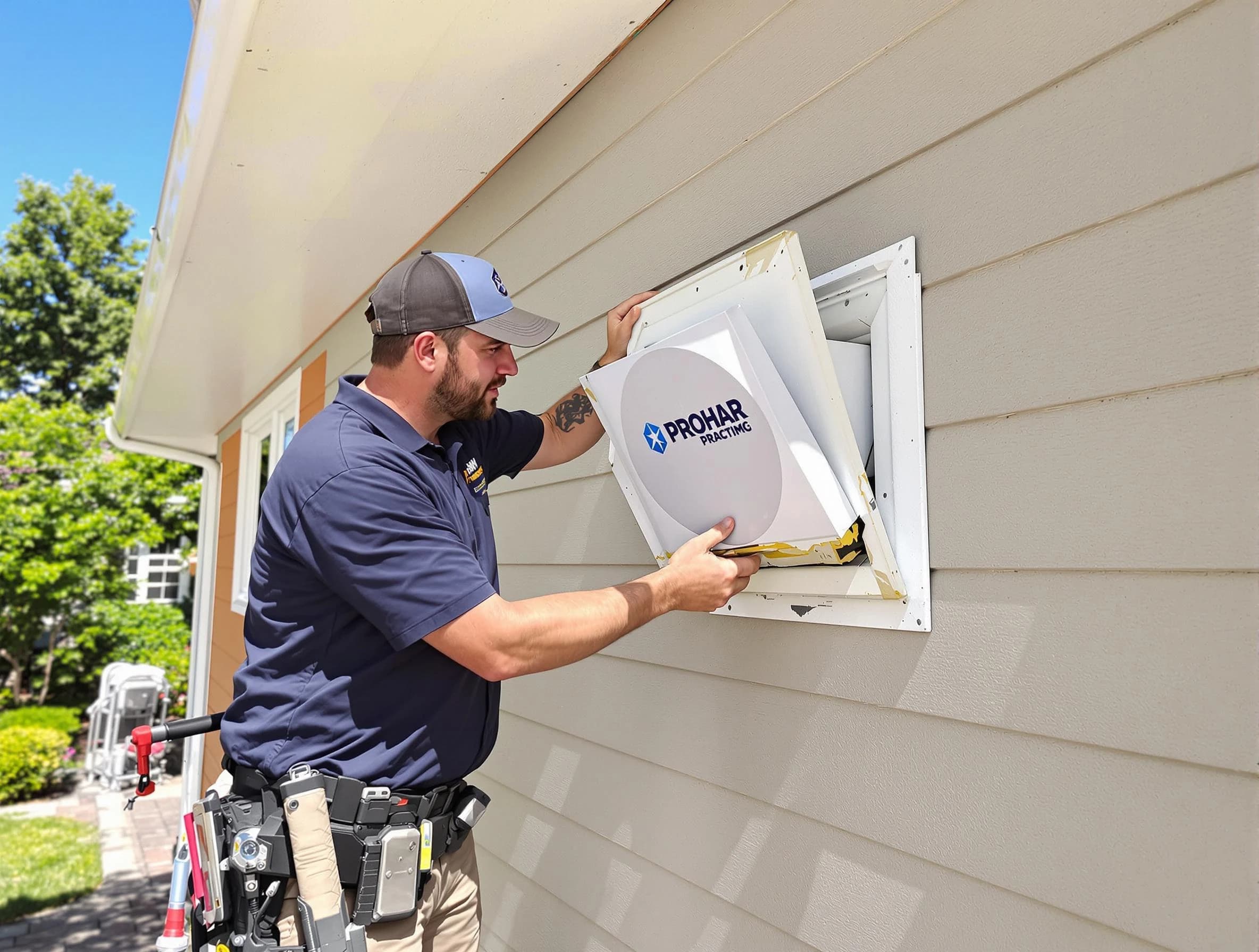 West Bountiful Dryer Vent Cleaning technician installing a new protective dryer vent cover on a home in West Bountiful