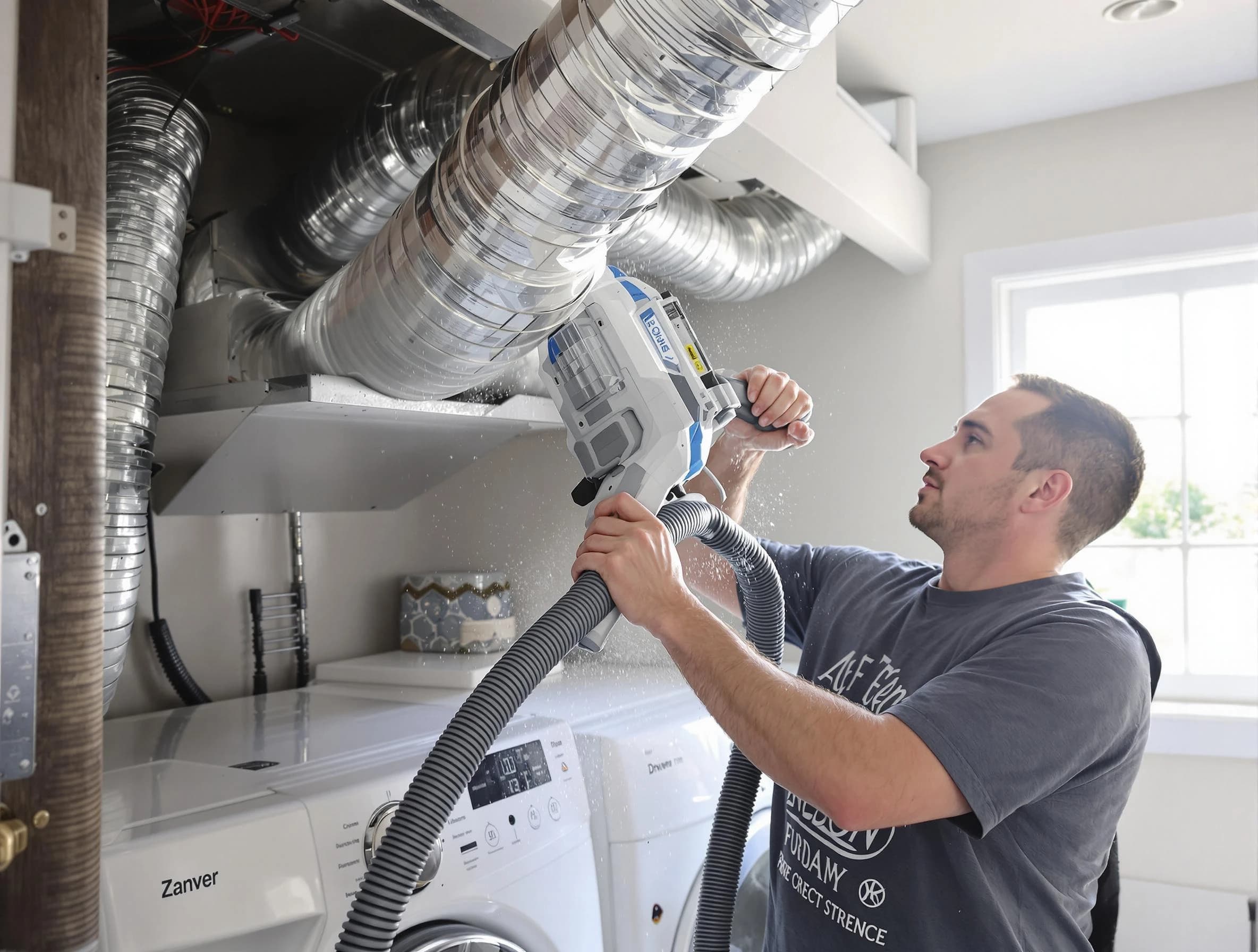 West Bountiful Dryer Vent Cleaning specialist cleaning deep within a dryer vent duct system in West Bountiful